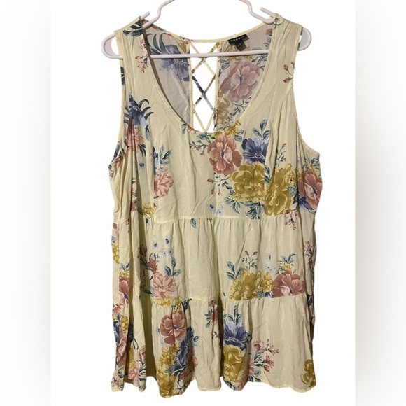 torrid Tops - Torrid Floral Tiered Top Womens 2X Yellow Sleeveless Challis Fairy Cottage Comfy